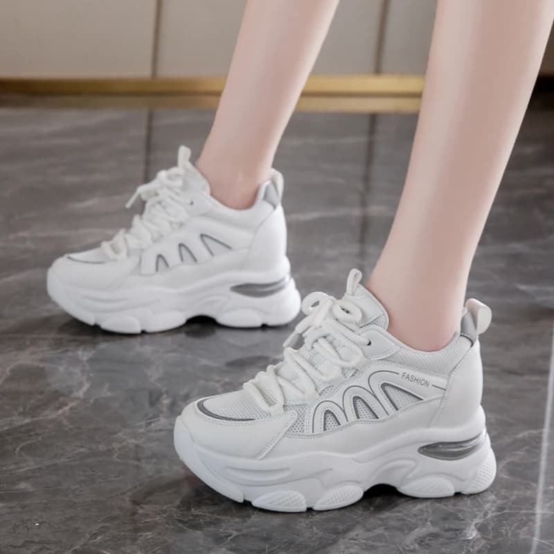 Lace-Up Platform Women's Sneakers 2025 Breathable Mesh Air Cushion Sports Shoes Ladies Soft Sole Non-Slip Running Shoes Female