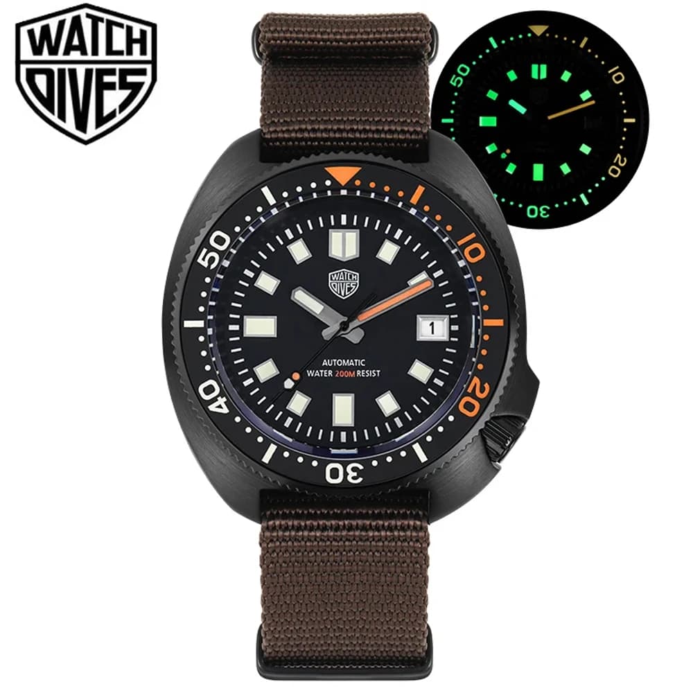 Watchdives PVD WD6105 Turtle Diver Watch NH35 Automatic Movement Sapphire C3 Luminous Watches Water Resistance 200M Wristwatch
