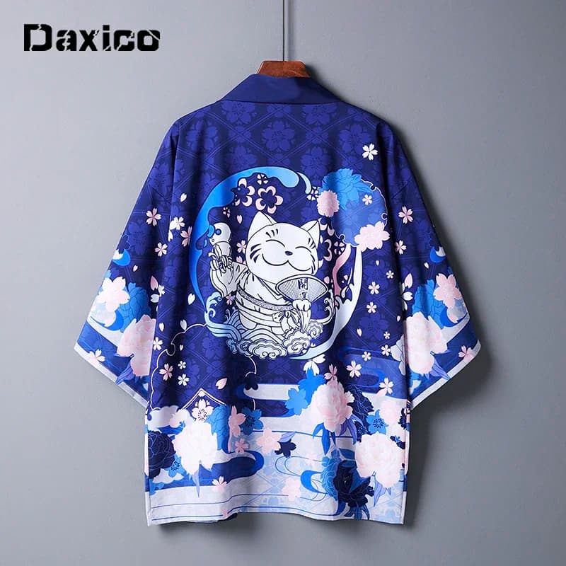 Japanese Style Cat Samurai Kimono Streetwear Men Women Japan Harajuku Anime Robe 2022 Summer Yukata Female Summer Beach Kimono