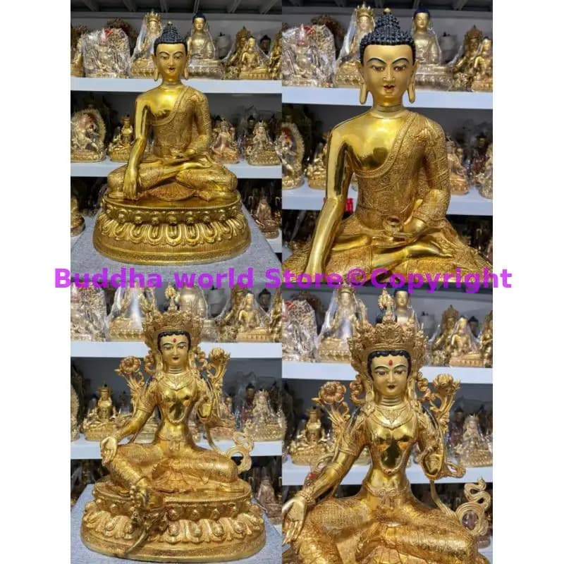 44cm huge Southeast Asia Thailand Tibet temple family Effective Worshiping Buddha statue gilding Shakyamuni Green Tara guan yin