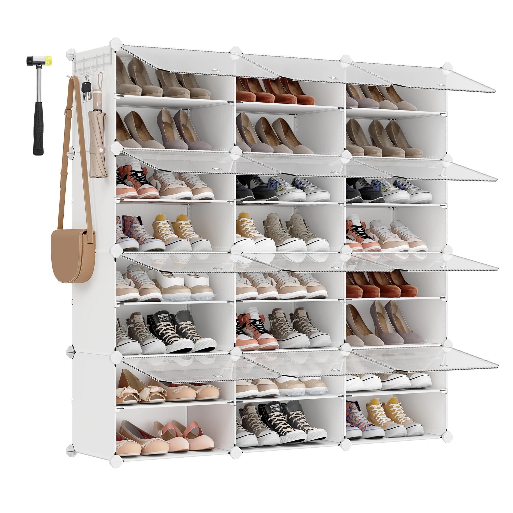 SONGMICS Shoe Rack, 12 Cubes Shoe Organizer with Doors, 48 Pair Plastic Shoe Storage Cabinet, for Bedroom, Entryway, Steel Frame