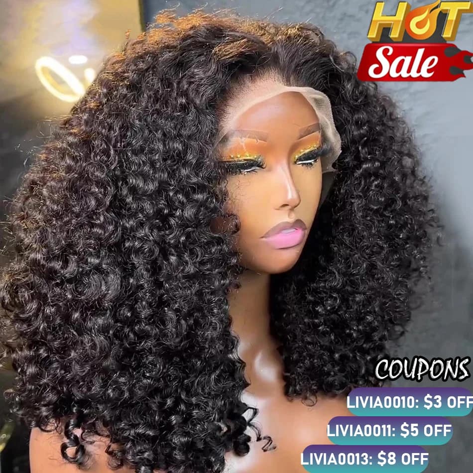 Jerry Curly Short Bob Wig 13x4 Bob Wigs Brazilian Water Deep Wave Human Hair Wigs Natural Black Preplucked For Black Woman Pixie