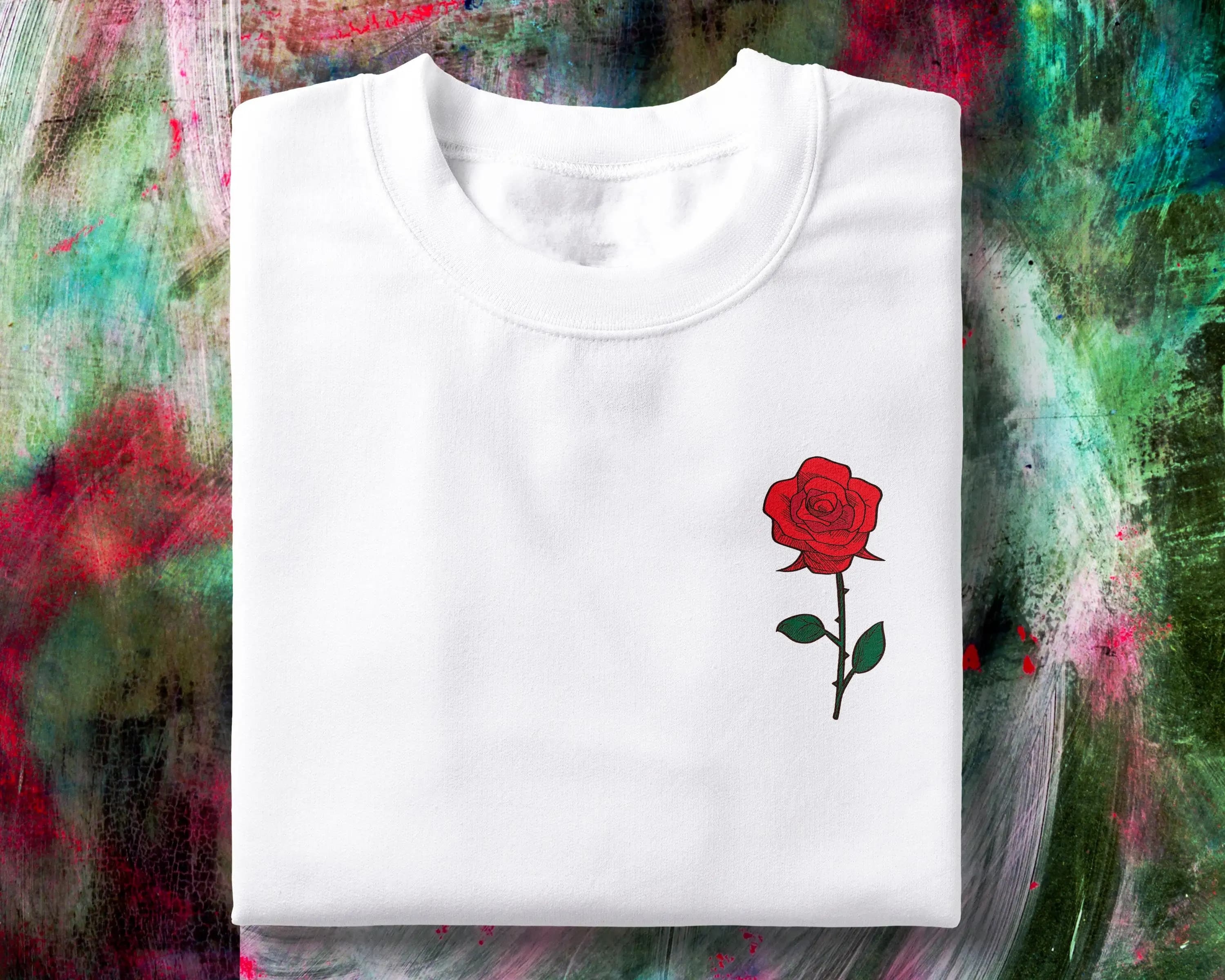 Rose Pocket T Shirt Floral Botanical Flower Design Tattoo Inspired