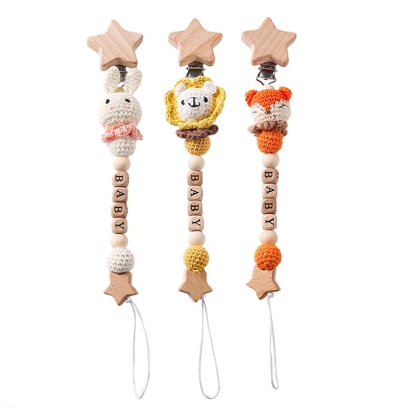 Baby Pacifier Chain Crochet Rabbit Pacifier Clips BPA Free Customizable Beads Handmade Holder Chain Infant Nursing Teether Chain
