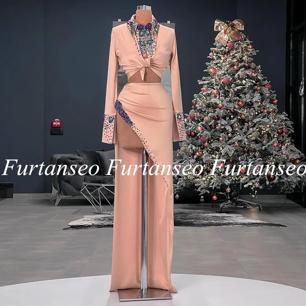 Luxury Prom Dress Heavy Beading Stones High Slit Two Piece Satin Evening Dress Duabi Formal Party Gown Special Occasion Dresses