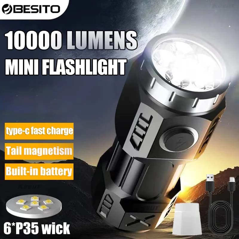 New super flashlight 6/8*P35 LED mini super bright flashlight USB rechargeable waterproof magnet outdoor camping emergency light