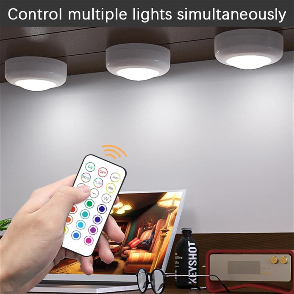 LED Under Cabinet Lights with Remote Control Wireless RGB Color Changing Night Light for Kitchen Bedroom Closet Lighting