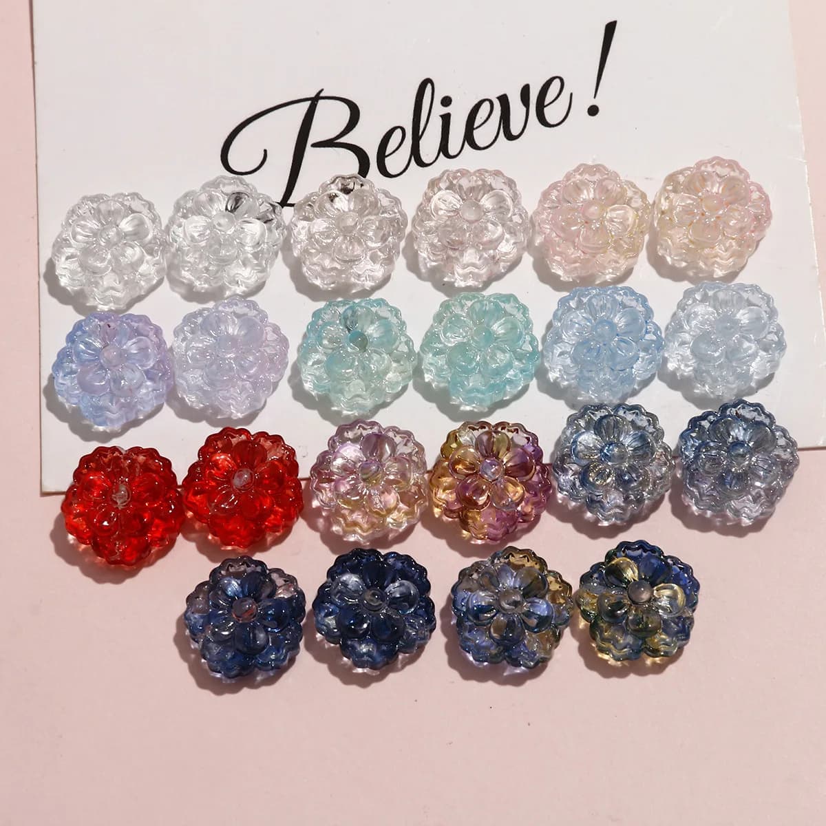 Wholesale 100pcs/lot 15mm color print cartoon flowers shape glass beads diy jewelry earring/bracelet/garment accessory