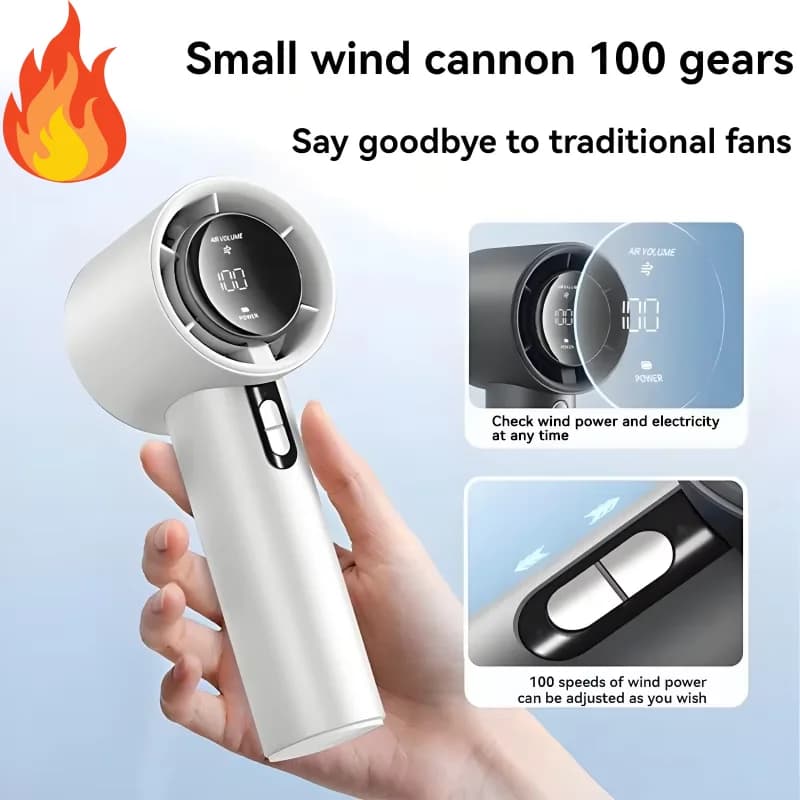 100 speed handheld fan USB charging mini outdoor portable violent turbo fan ice-sensing hurricane cannon For home office 2025