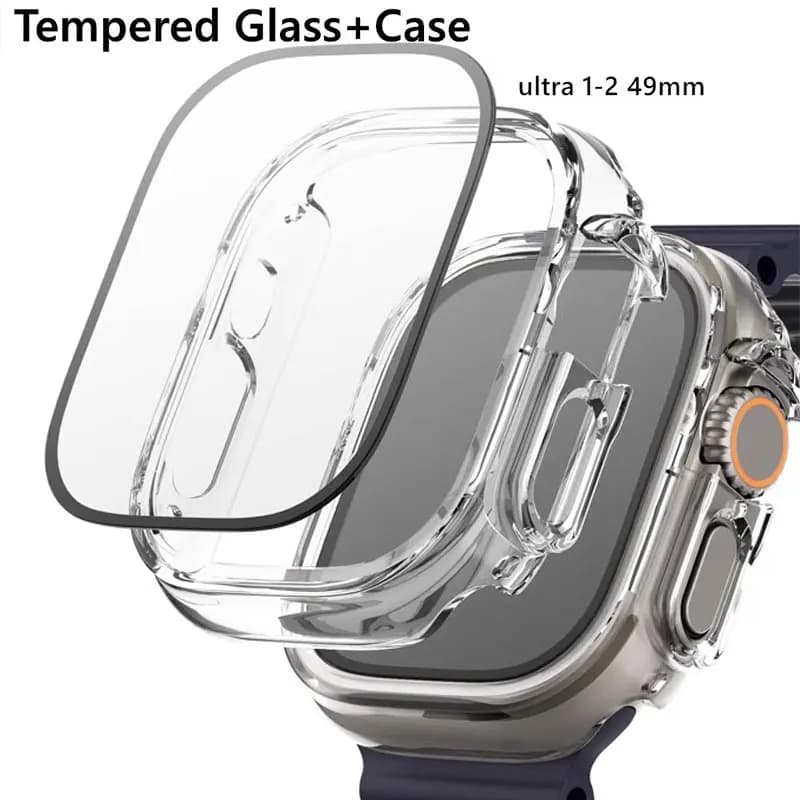 Glass+case For Apple Watch Ultra 2 case 49mm smartwatch PC Bumper+Screen Protector Tempered Cover iwatch series band Accessories