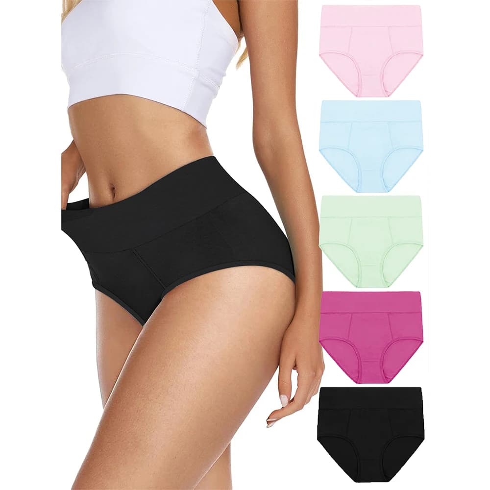 5PCS Women's Panties Set Fashion Solid Color Thongs Soft Underwear Sexy Lingerie Sports Breathable Cotton Briefs Plus Size 5XL