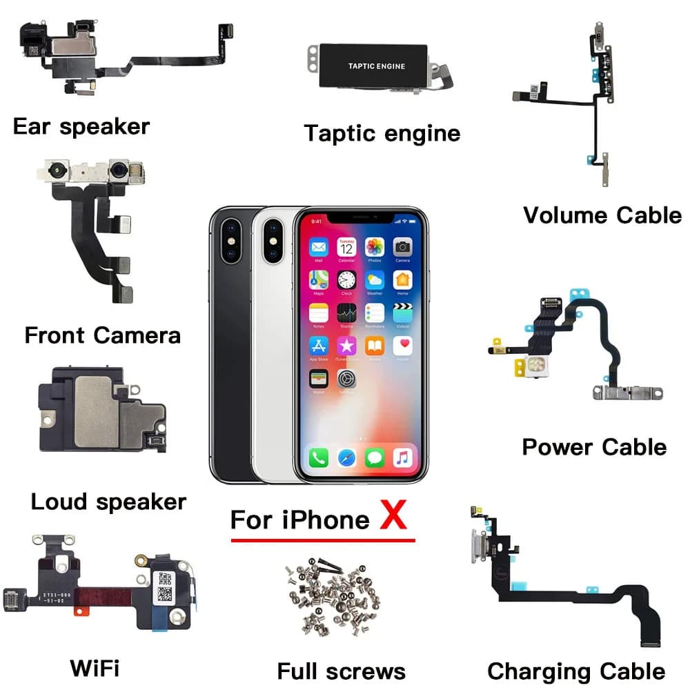 Inner Parts For iPhone X Front Camera Ear Speaker Power Volume Charing Flex Cable Loud Speaker WiFi With All Screws Replacement