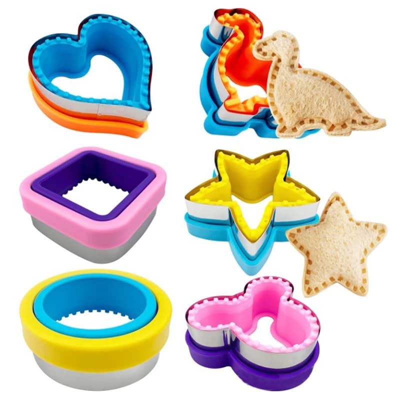 Sandwich Cutter Set for Kids Animal Dinosaur Star Heart Shape Stainless Steel Bread Mould Metal Cookie Cutters Mold Baking