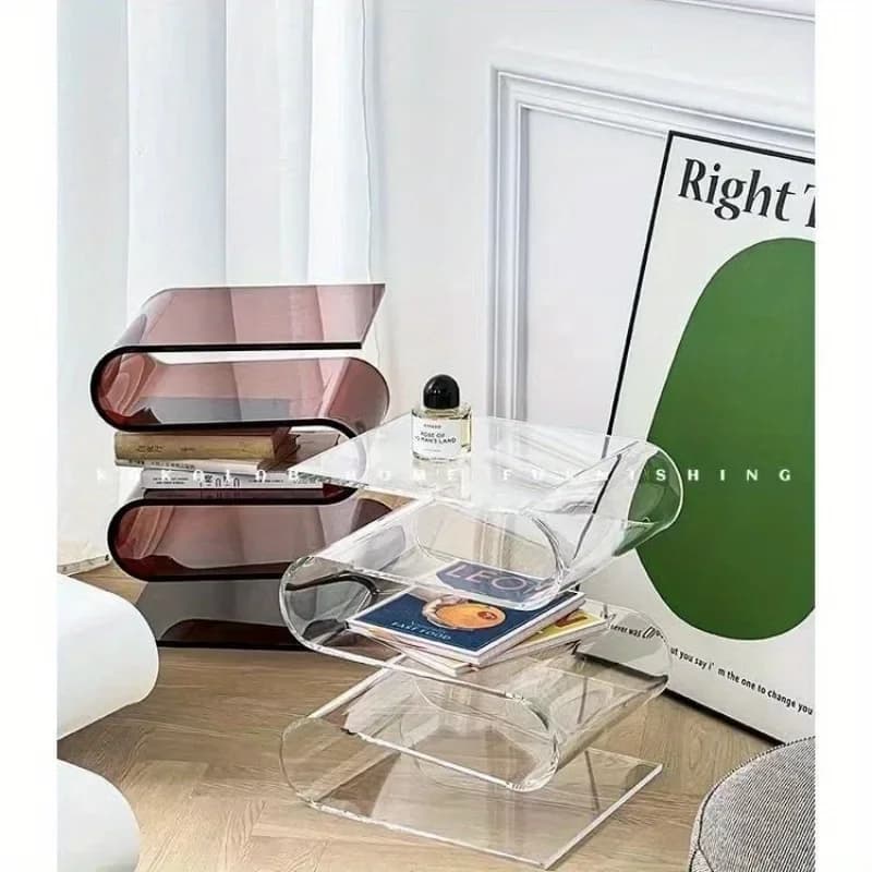Nordic Transparent Book Shelf Acrylic Personality Side Table Living Room Furniture Home Decor Small Bookshelf Magazine Rack