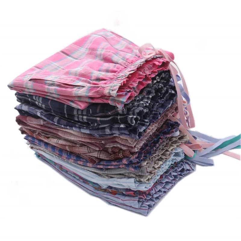 2024 Spring Summer Women 100% Cotton Sleep Bottoms Female Loose Plus Size Night Trousers Sleepwear Pants Ladies Plaid Home Pants