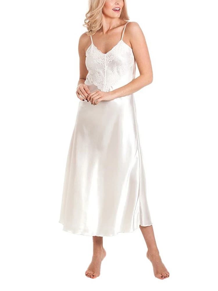 Women Sexy Sling Lingerie Nightwear Backless Lace V-neck Silky Soft Feminine Nightgown Soild Suspenders Long Dress Homewear 2024