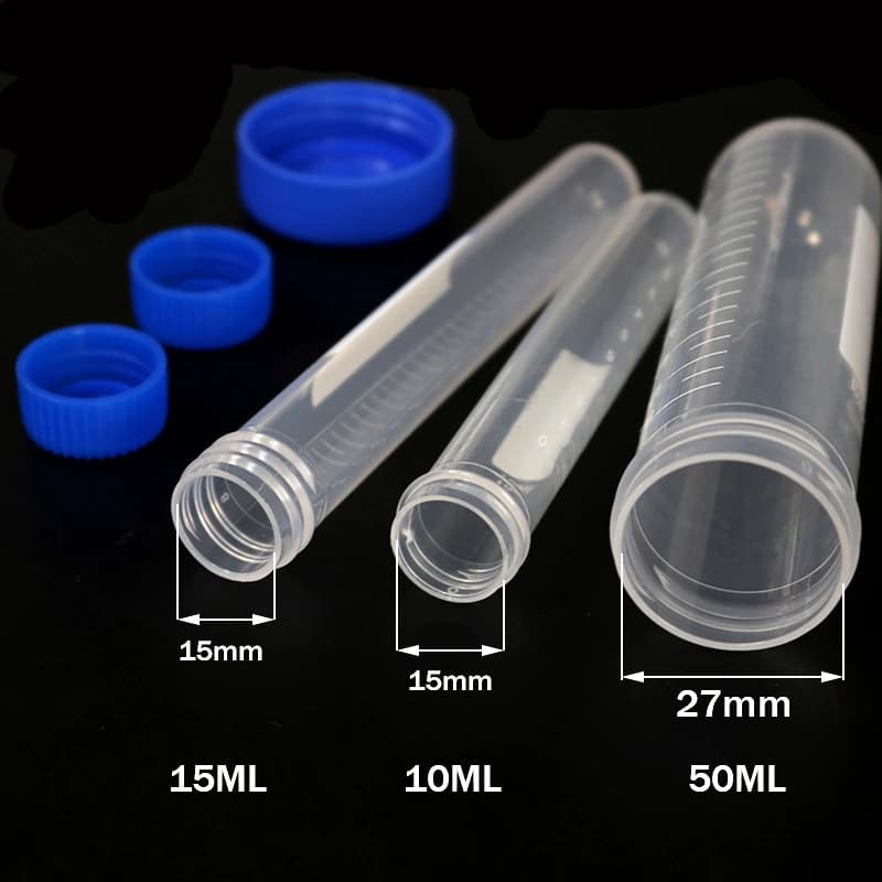 10 Pieces 50ML/15ML/10ML Laboratory Sample Screw Round Bottom Plastic Test Tube Ep Tube with Scale Screw Cap Centrifuge Tube