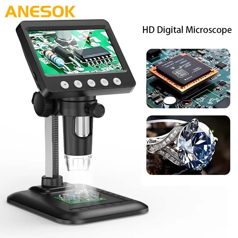 4.3"IPS Digital Microscope 1600X Magnification Zoom Video Record Coin Microscope for Electronics Soldering Phone Repair PCB 8led