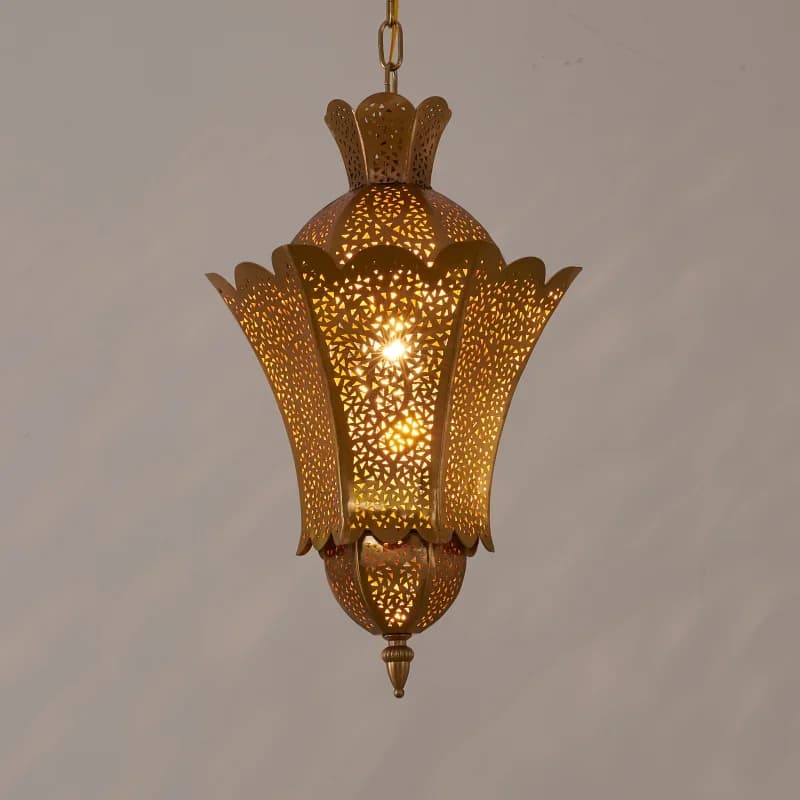Vintage Retro Classical Moroccan Pendant Lights Gold Lustre Hollow Carved Hanging Lamp Restaurant Hotel Homestay Villa
