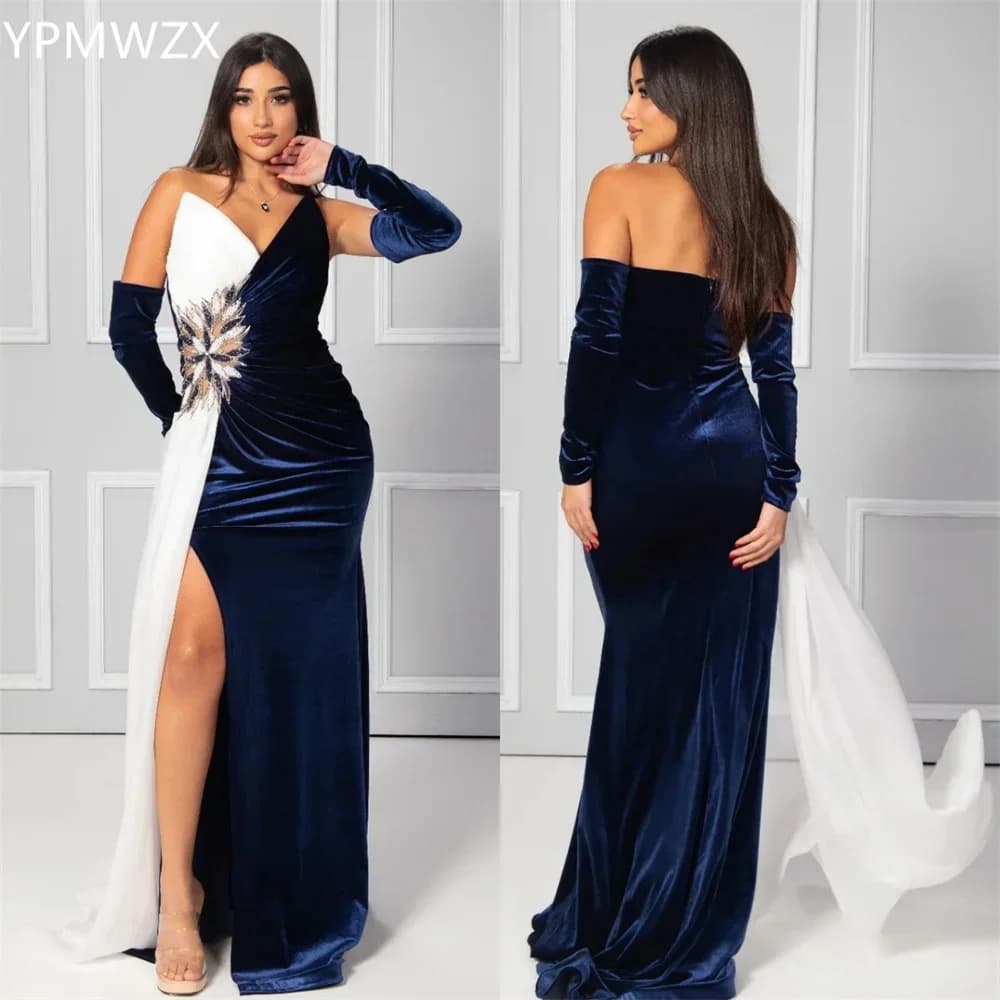 Customized Evening Dress Women Prom Gown Formal YPMWZX Strapless Mermaid Floor Length Skirts Ribbon Applique Bespoke Occasion Dr