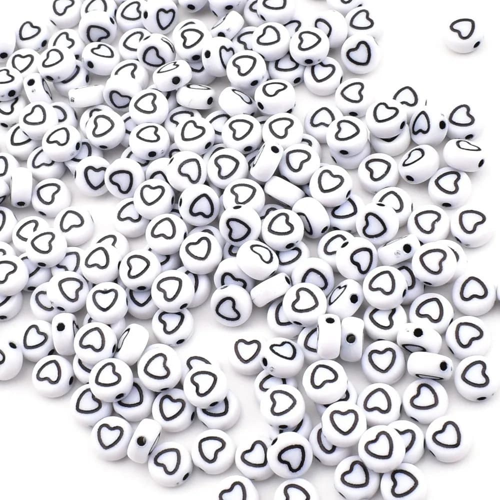 50pcs/lot 7*4*1mm DIY Handmade beading Acrylic beads Round black hole white background black love beads for jewelry making