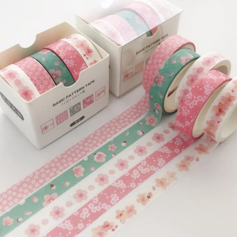 5Pcs Sakura Washi Tape Set Basic Decorative Adhesive Tape Journal Supplies Washitape Stationery Scrapbooking Cute Masking Tape