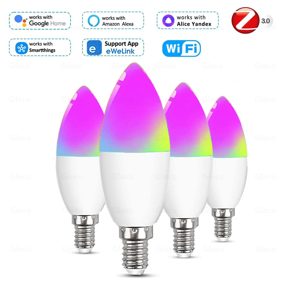 E14 Smart WiFi /Zigbee LED Light Bulb Dimmable RGBCW LED Candle Lamp For Ewelink APP Alexa Google Home Yandex Alice Smartthings