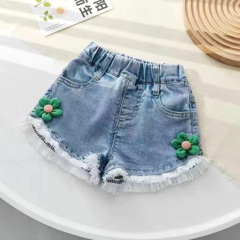 Cute Flower Baby Girls Denim Shorts Summer New Fashion Korean Version Kids Shorts Pants Birthday Gift 2-10 Yrs Children Clothing