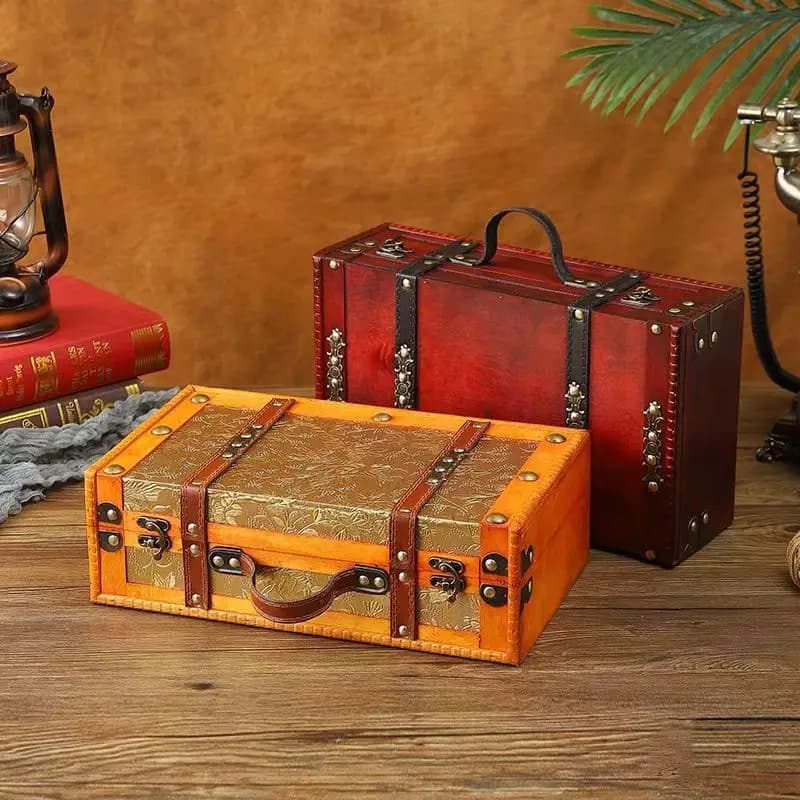 Vintage Portable Storage Photography Prop Box China National Classic Durable Organizer Wooden Case