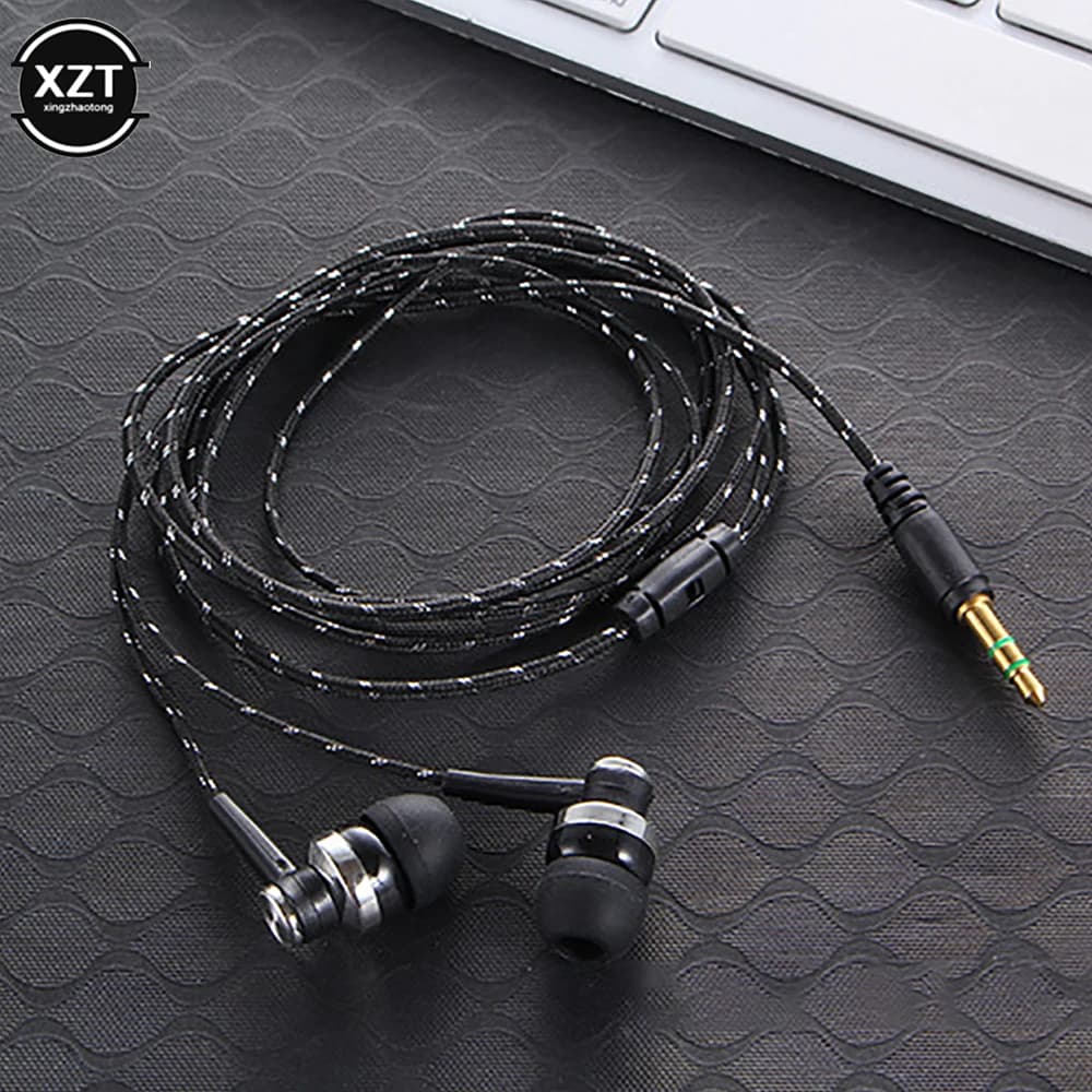 1pc Wired Earphone Stereo In-Ear 3.5mm Nylon Weave Cable Earphone Headset For Laptop Smartphone Gifts Headphones