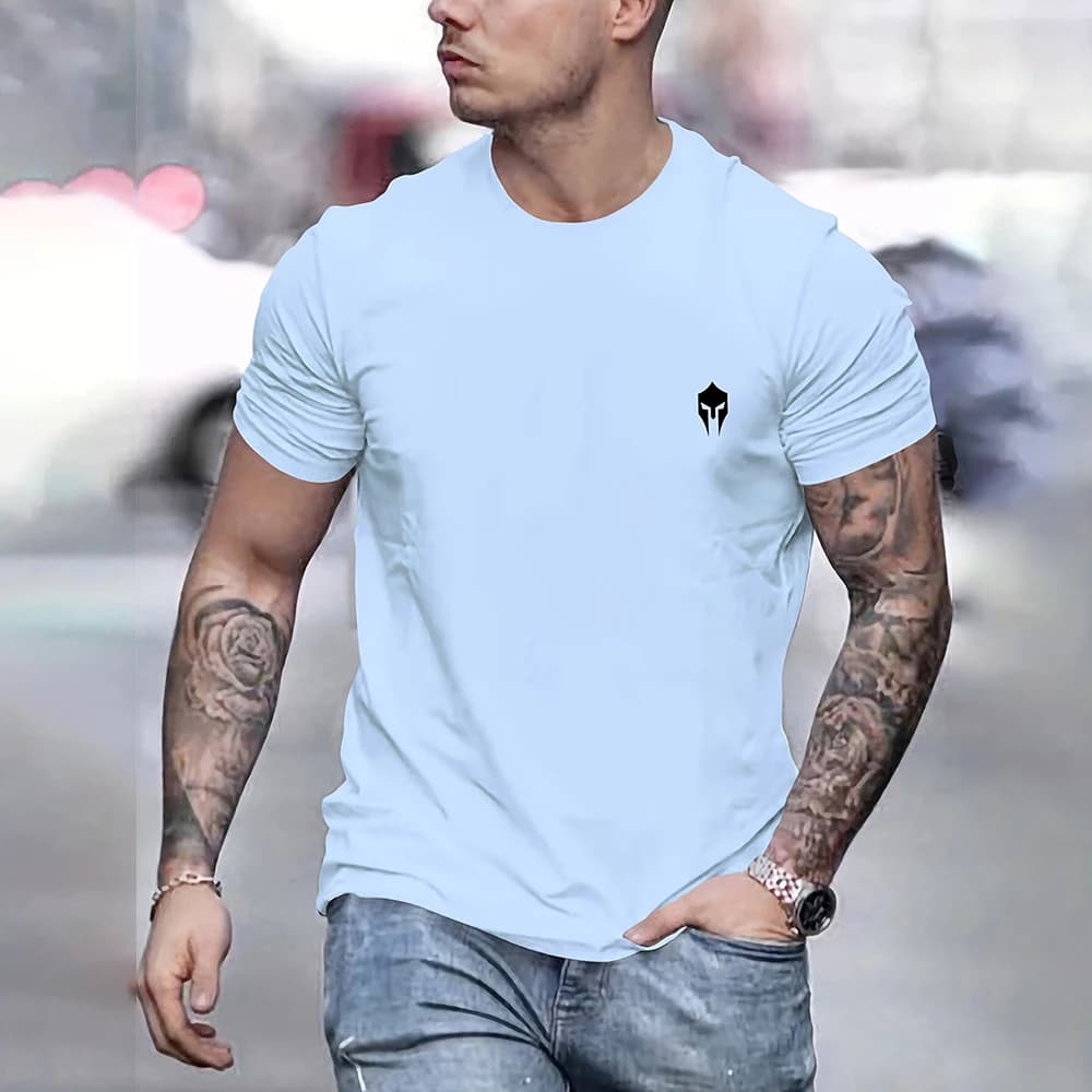 Fashion Spartan Print Muscle T-Shirt Casual Solid Color Round Neck Short Sleeve Clothing Outdoor Large Size Street Men's T Shirt