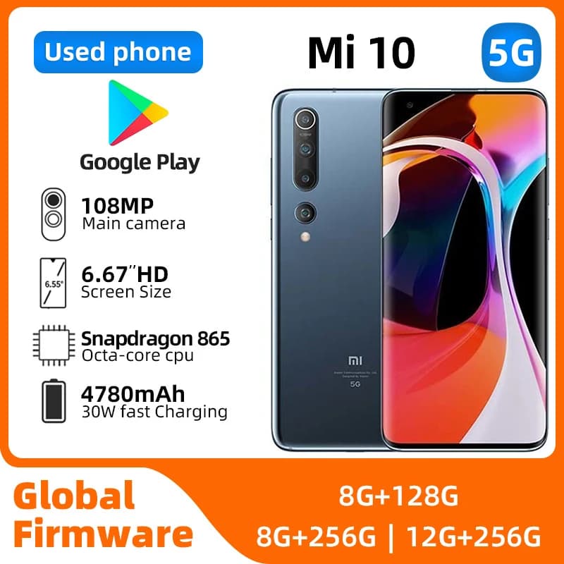 Xiaomi 10 Android 5G Unlocked 6.67 inch 12GB RAM 256GB ROM All Colours in Good Condition Original used phone