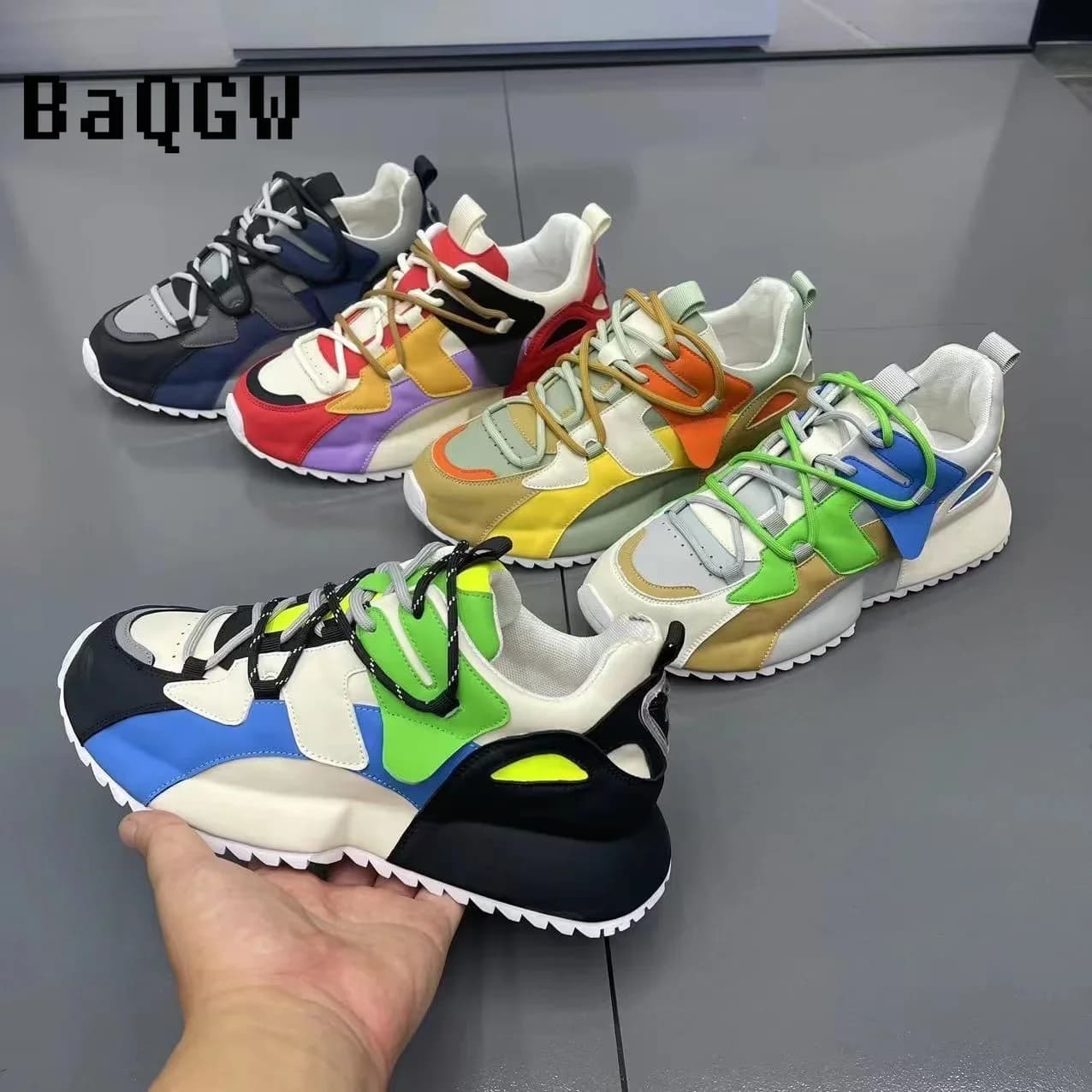 Color Block Designer Chunky Sneaker Men Cover Bottom Board Shoe Fashion Casual Leather Breathable Increased Platform Shoes