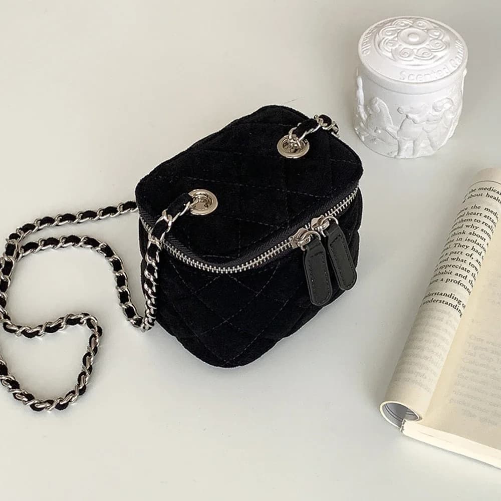 Mini Suede Women Shoulder Bag Luxury Handbag 2025 New Lingge Box Bags for Women Chains Sling Crossbody Bag Coins Lipstick Purse