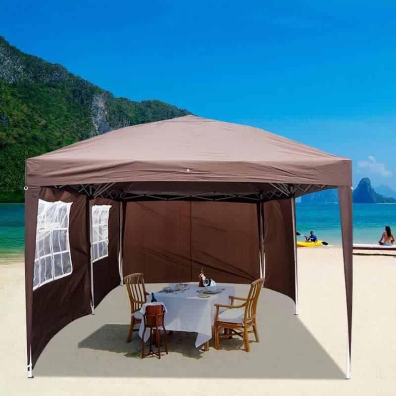 3 X 6m Two Windows Practical Waterproof Folding Tent Dark Coffee Folding Tent