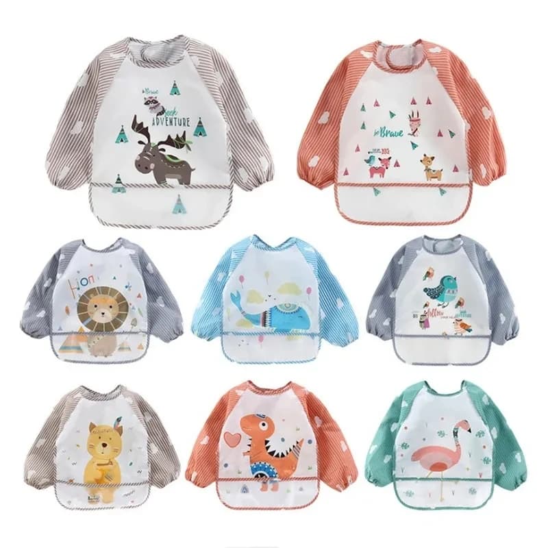 1pcs Baby Long Sleeve Scarf Waterproof Toddler Art Smock Feeding Bib Apron Pocket Infant Boys Girls Burp Cloth Banana Bibs