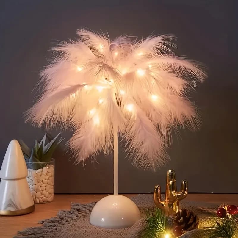 LED Feather Table Lamp Warm White Light Tree Feather Night Light Girl LED Wedding Decorative Lights Birthday Gift Home Decor New