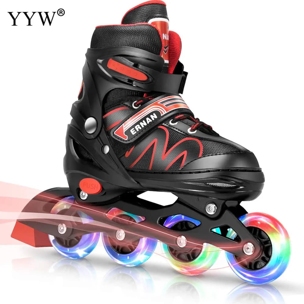 Adjustable Roller Skate For Kids Girls Boys Inline Rollers Skating Shoes PU Leather Flash Light Up Wheels Outdoor Sneakers