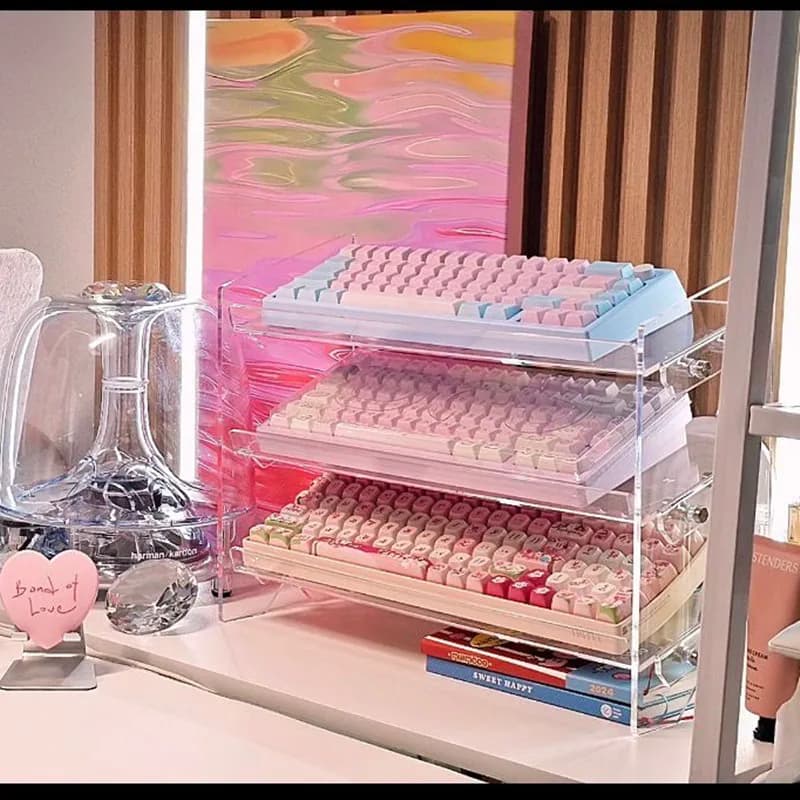 Keyboard Display Stand Acrylic Shelf Transparent Desktop Organizer Mechanical Keyboard Multi Storage Multifunctional Storage