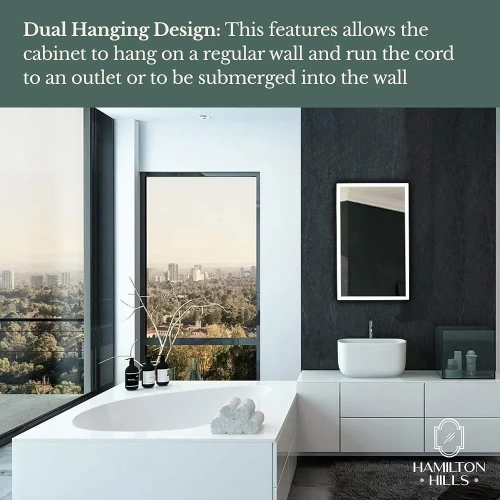 Bathroom mirror cabinet 16x26 inch White Lighting  | Backlit Medicine Cabinet Organizer 4 Glass Shelves | Wall Mounted Hanging