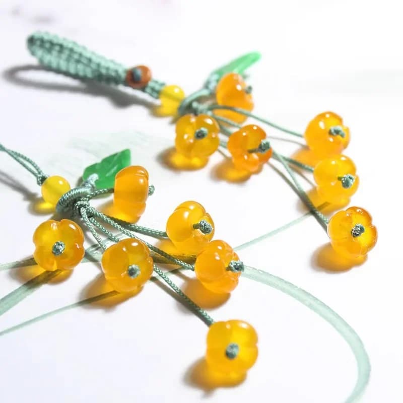 Ice transparent yellow agate osmanthus handwoven key pendant chalcedony bud DIY mobile phone chain lanyard accessories