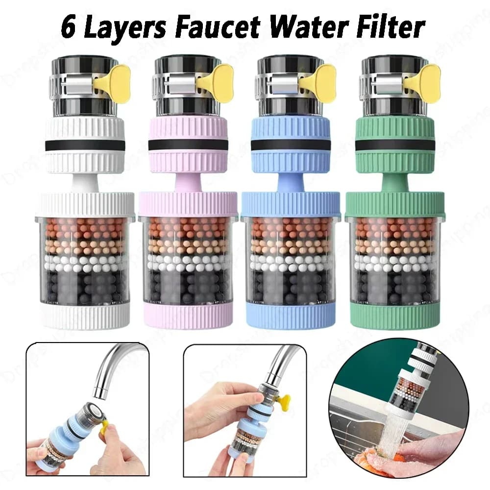 6 Layers Tap Purifier Universal Faucet Tap Filter Splashproof 360 Degree Rotation Water Saving Bubbler for Home Kitchen Bathroom