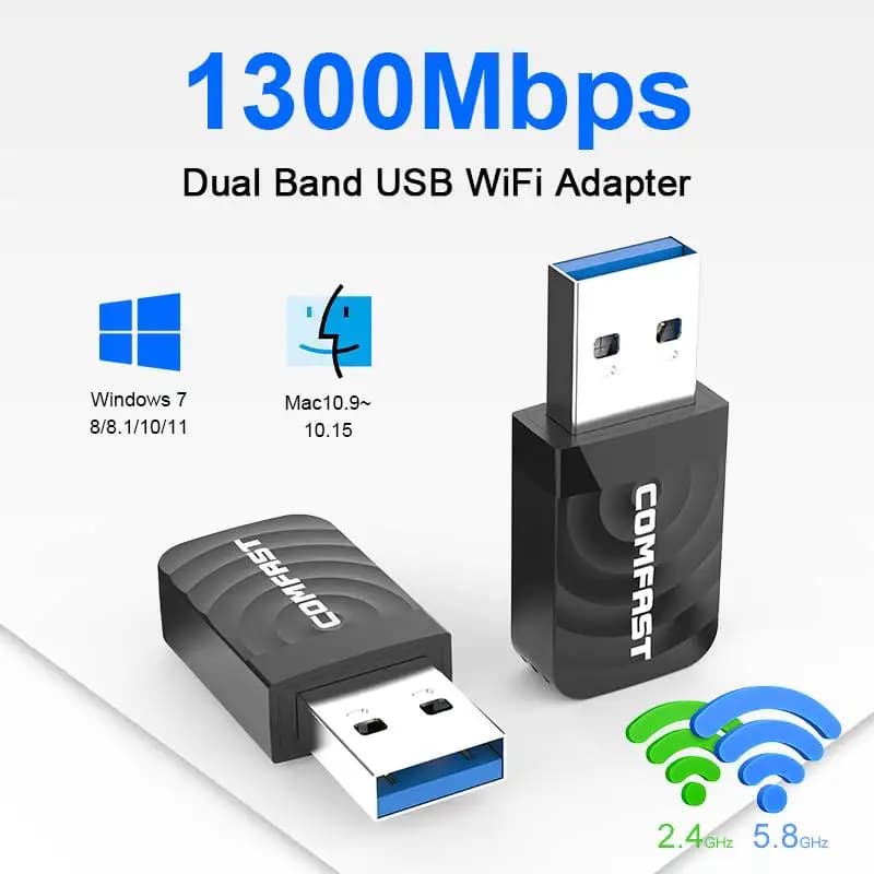 Comfast 1300Mbps USB3.0 Wifi Adapter 802.11AC 2.4G/5GHz Dual Band Wireless Network Card PC Laptop Desktop WiFi Antenna Receiver