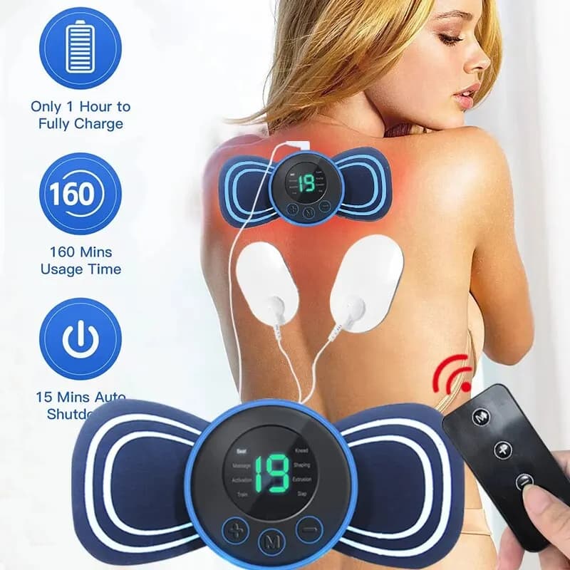 Mini Neck Massager Portable Electric Intelligent Patch for Back and Shoulder Massager With Pad and Remote