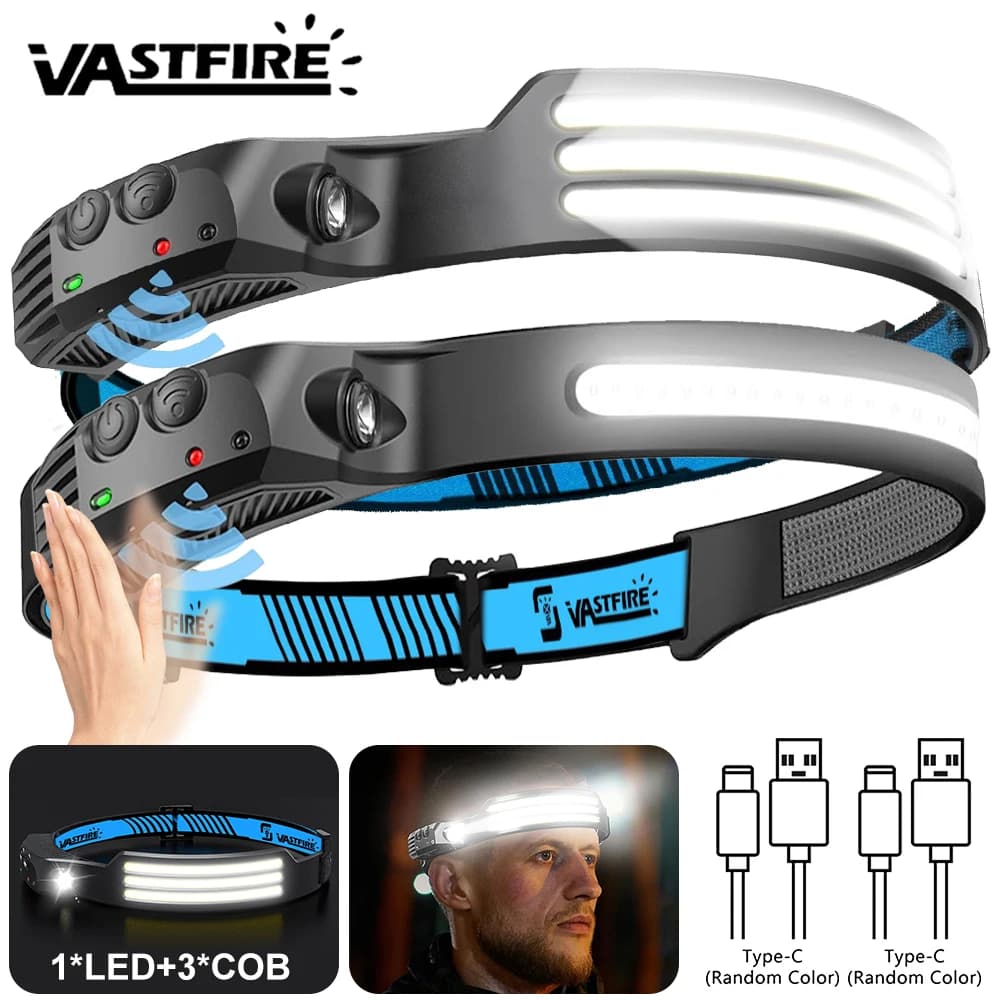 Induction Headlamp COB+LED Head Flashlight Built in Battery USB Rechargeable Outdoor Waterproof Camping Fishing Work Lantern ﻿