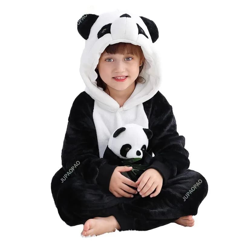 Children Pyjamas Panda Pajamas Animal Kigurumi Panda Costume Cartoon Anime Cosplay Clothes for Kids Boy Winter Warm Onesies4-12Y