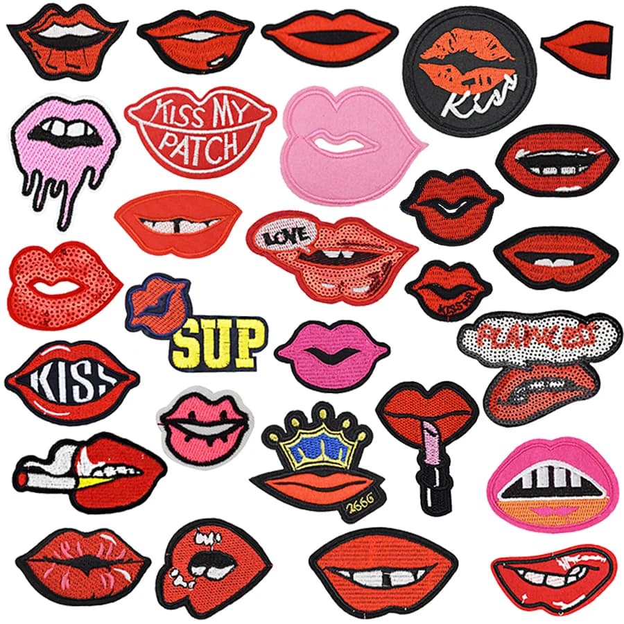 1 PCS Lips Badges Patches for Clothing Iron embroidered Applique Red Mouth Sewing on Patch Accessories for Dress Clothes Decals