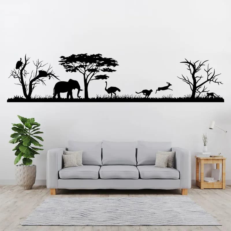 African Safari Wall Decal Forest Silhouette Vinyl Stickers Home Decor Animal Wall Vinyl Nursery Decor Jungle Safari Africa 3119