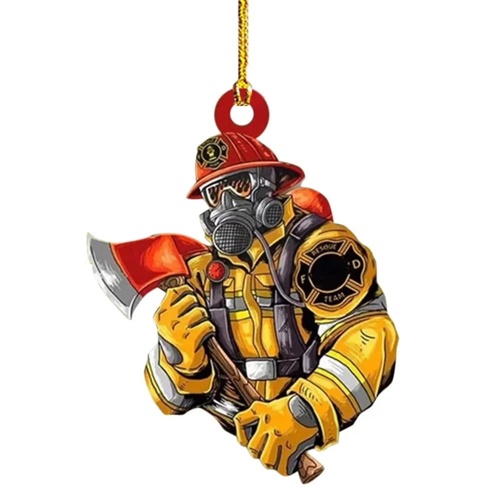2d Acrylic Firefighter Hanging Ornament Christmas Tree Decoration Creative Fireman Pendant New Year 2024 Home Festival Gift