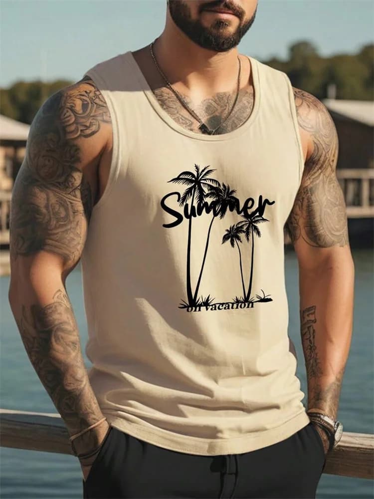 Summer Temperament Men's Tank Top Men's Beach Casual Holiday Wear 3D Printed Daily Outdoor Sports Sleeveless Crew Neck Tank Top